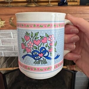 Vintage cottage core floral/bow mug